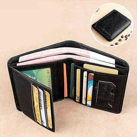 Multi-functional RFID Blocking Waterproof Durable Genuine Leather Wallet