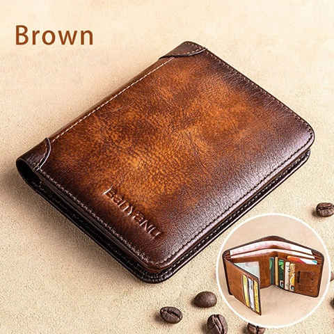 Multi-functional RFID Blocking Waterproof Durable Genuine Leather Wallet