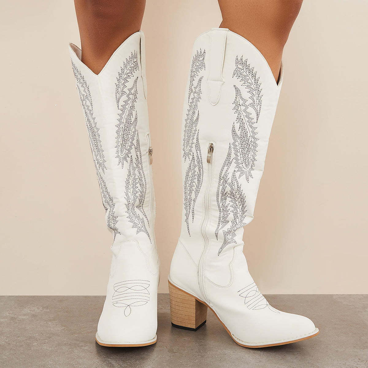 NEW! The Stitch Detail Embroidered Design Side Zipper Boots