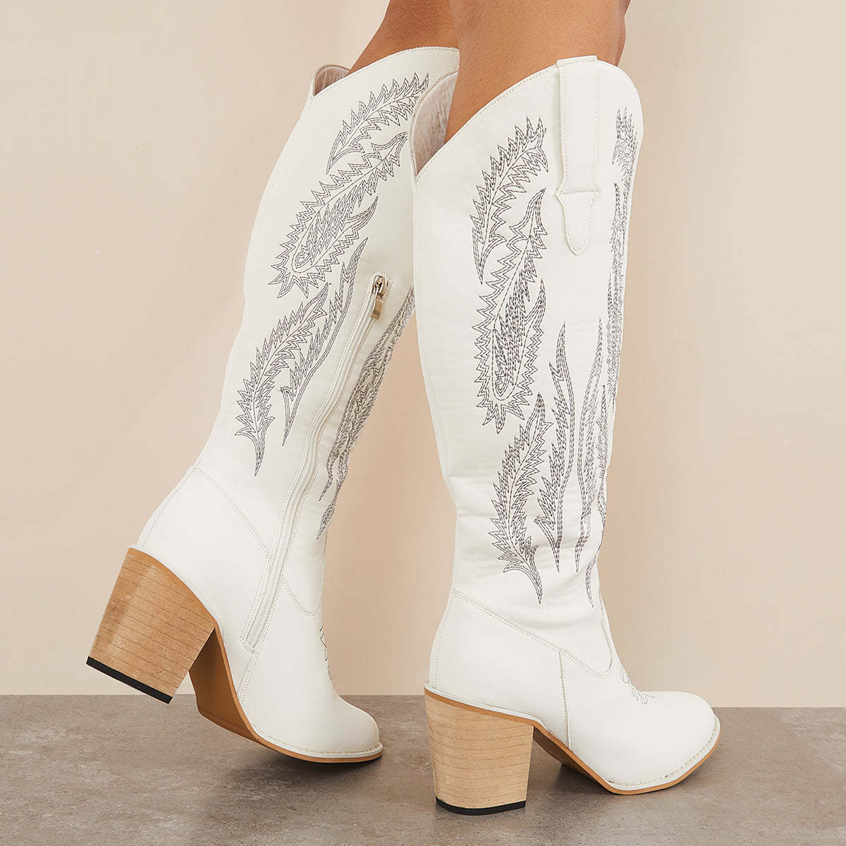 NEW! The Stitch Detail Embroidered Design Side Zipper Boots