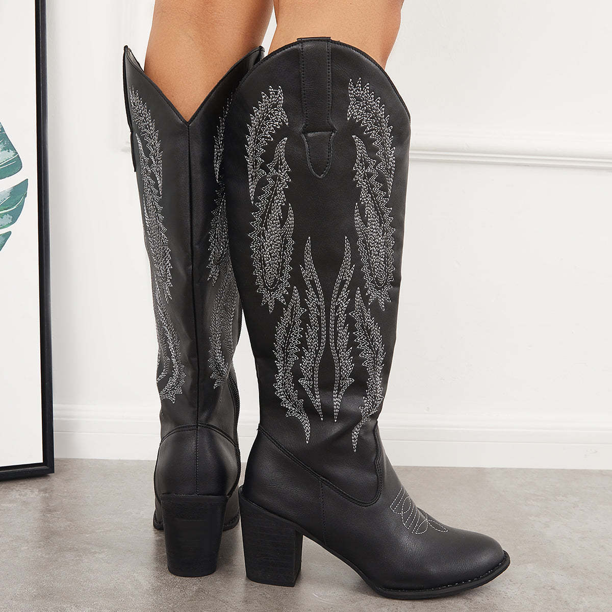 NEW! The Stitch Detail Embroidered Design Side Zipper Boots