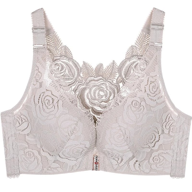 Rose Embroidery Front Closure Wirefree Bra