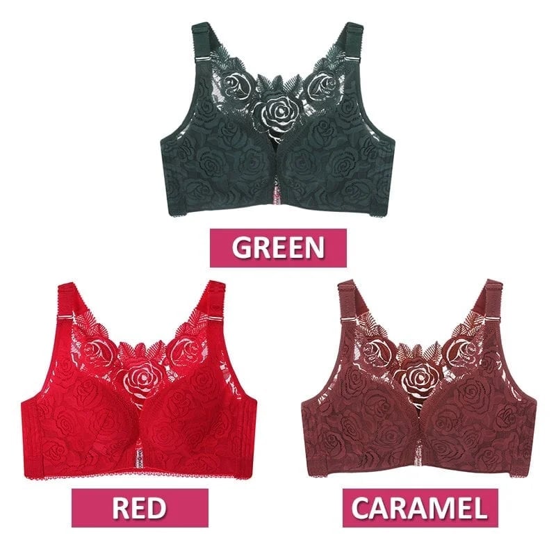 Rose Embroidery Front Closure Wirefree Bra