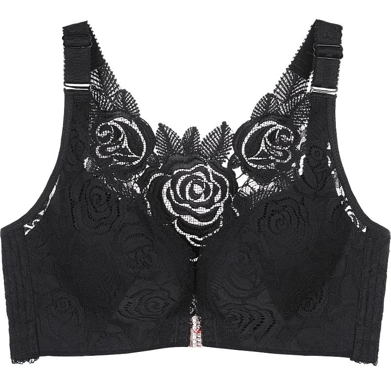 Rose Embroidery Front Closure Wirefree Bra