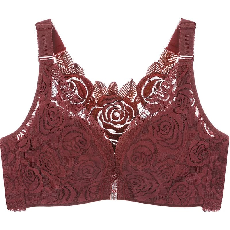 Rose Embroidery Front Closure Wirefree Bra