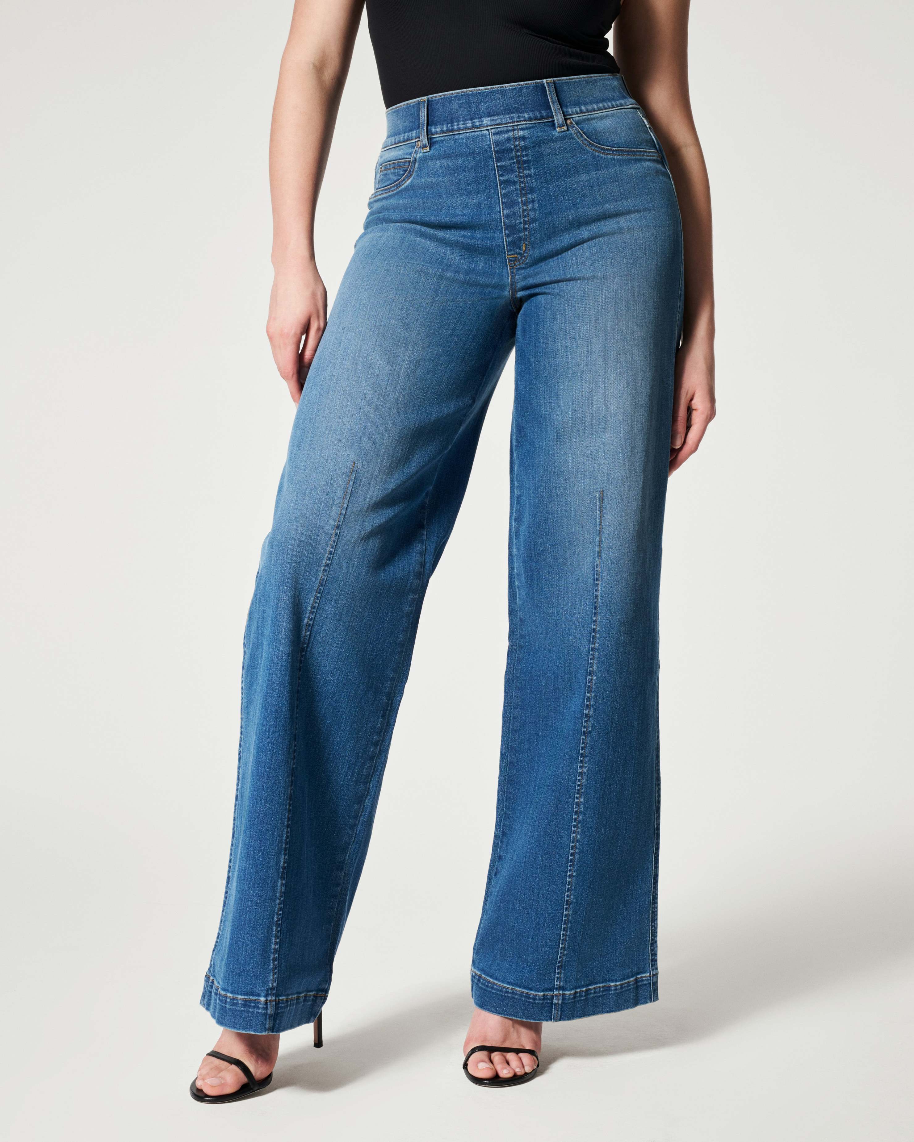 SEAMED FRONT WIDE LEG JEANS