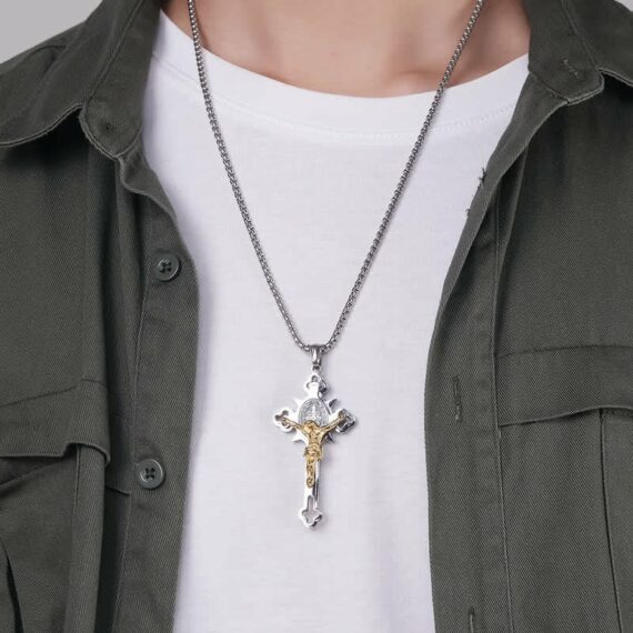 ST.Benedict Protection Cross Power Pendant Necklace