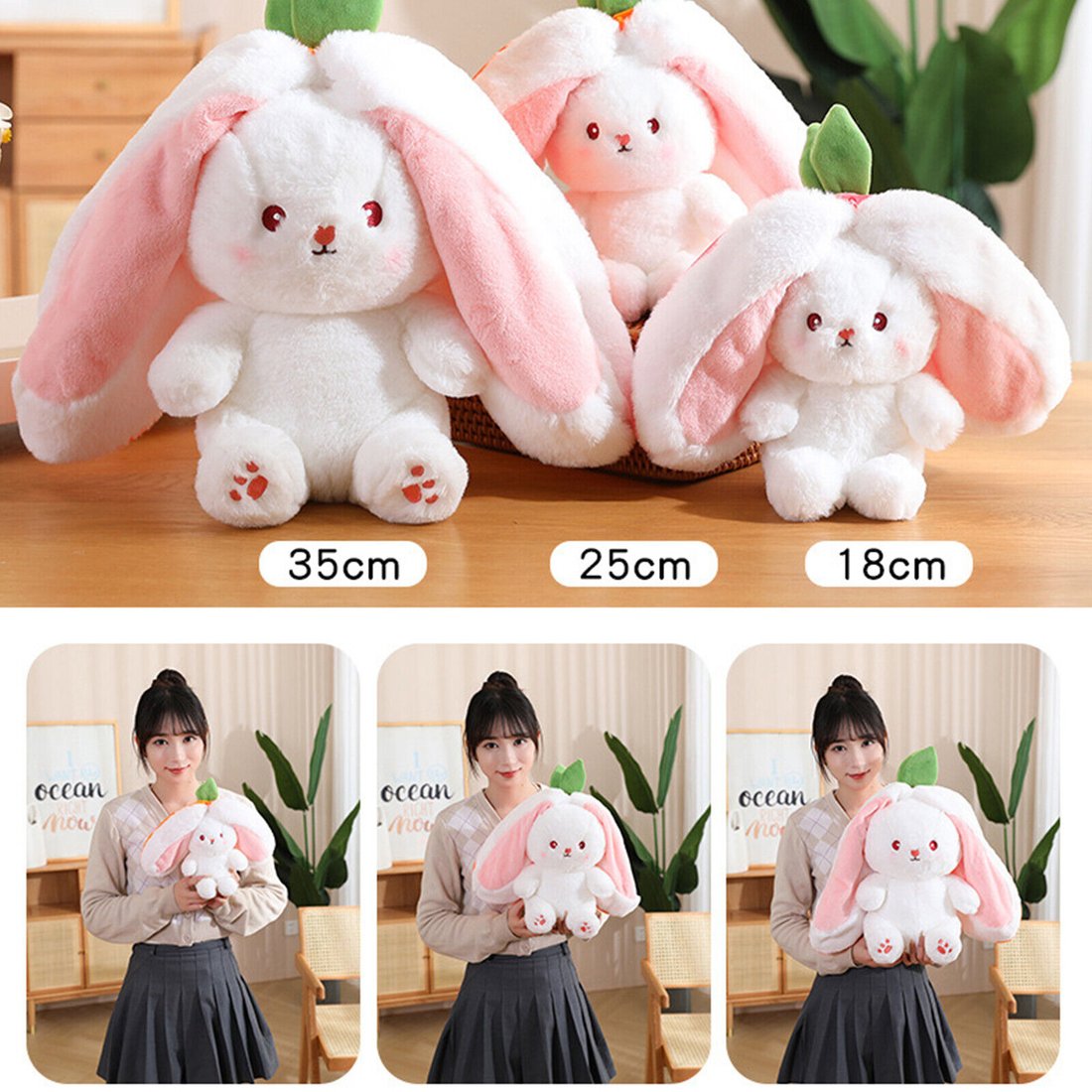 Strawberry Bunny Transformed into Little Rabbit Fruit Doll Plush Toy