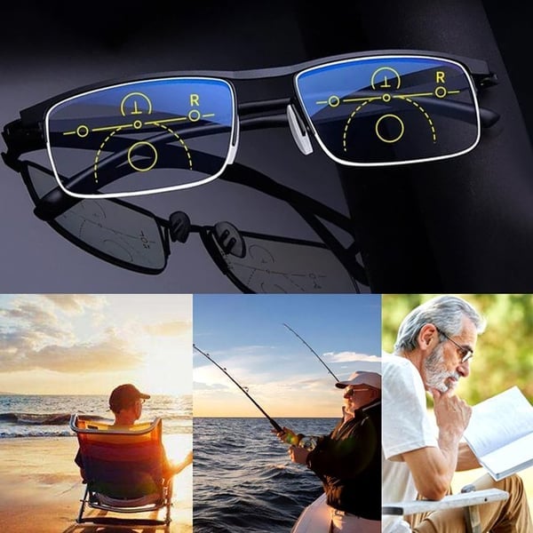 Titanium progressive far and near dual-use reading glasses