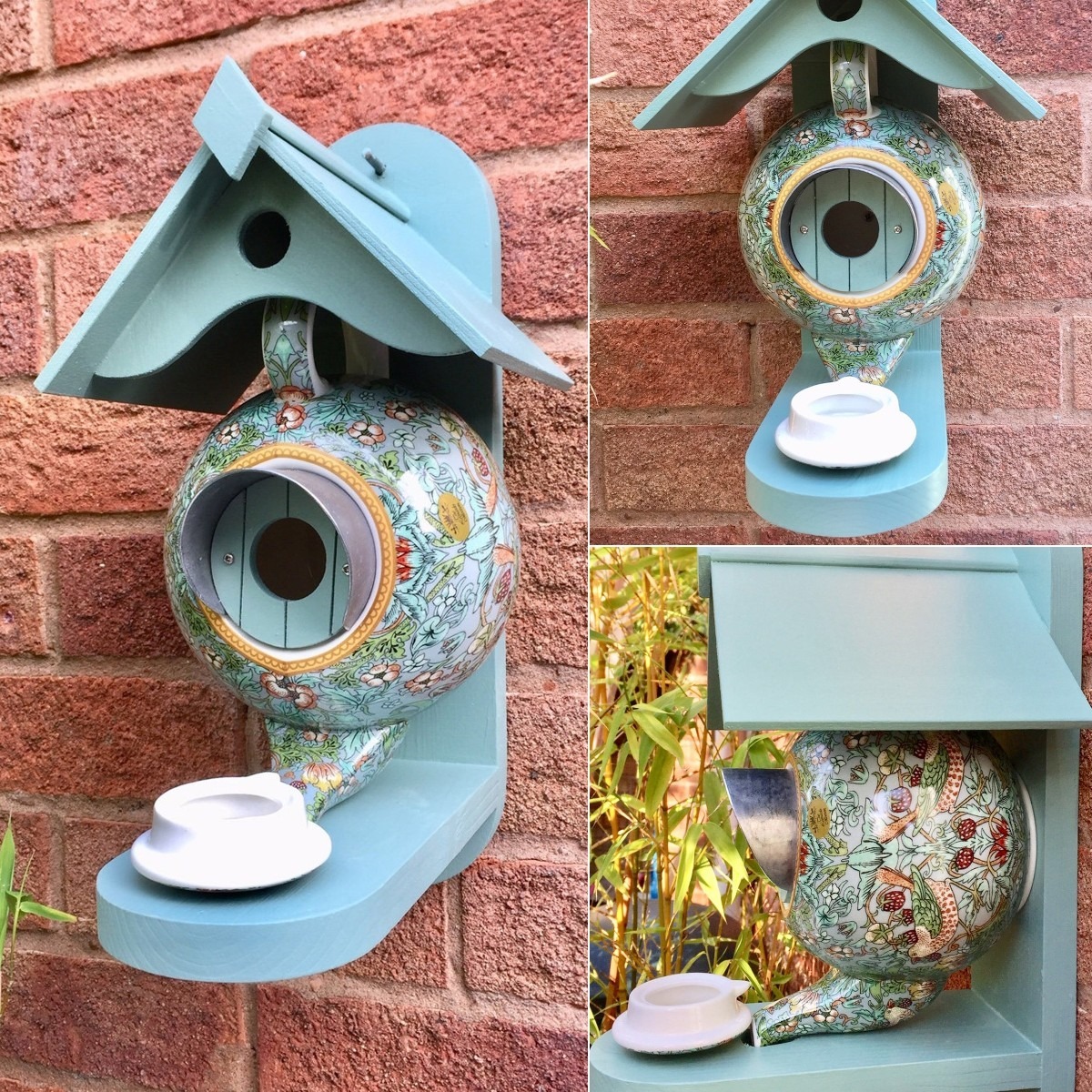 William Morris Teal Teapot Bird House