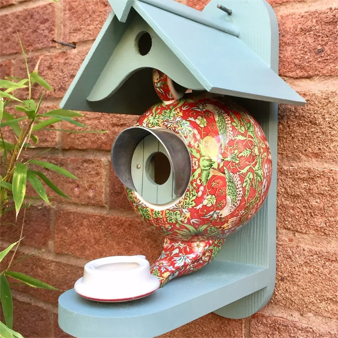 William Morris Teal Teapot Bird House