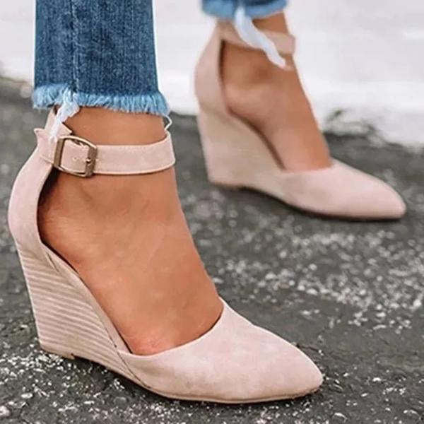 Women Classic Ankle Strap Pointed Toe Wedge Sandals