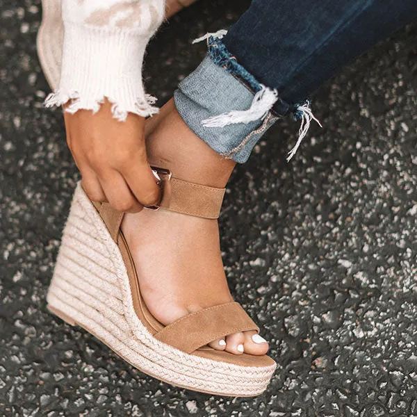 Women Strappy Buckle Espadrille Wedges