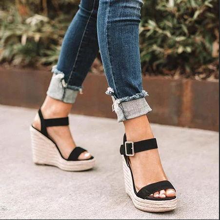 Women Strappy Buckle Espadrille Wedges