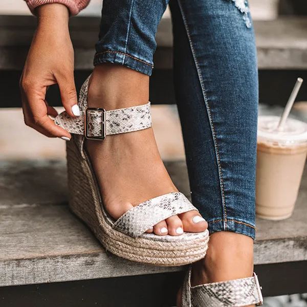 Women Strappy Buckle Espadrille Wedges