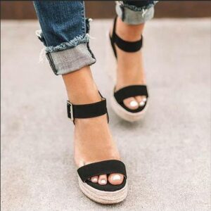 Women Strappy Buckle Espadrille Wedges