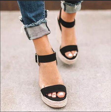 Women Strappy Buckle Espadrille Wedges