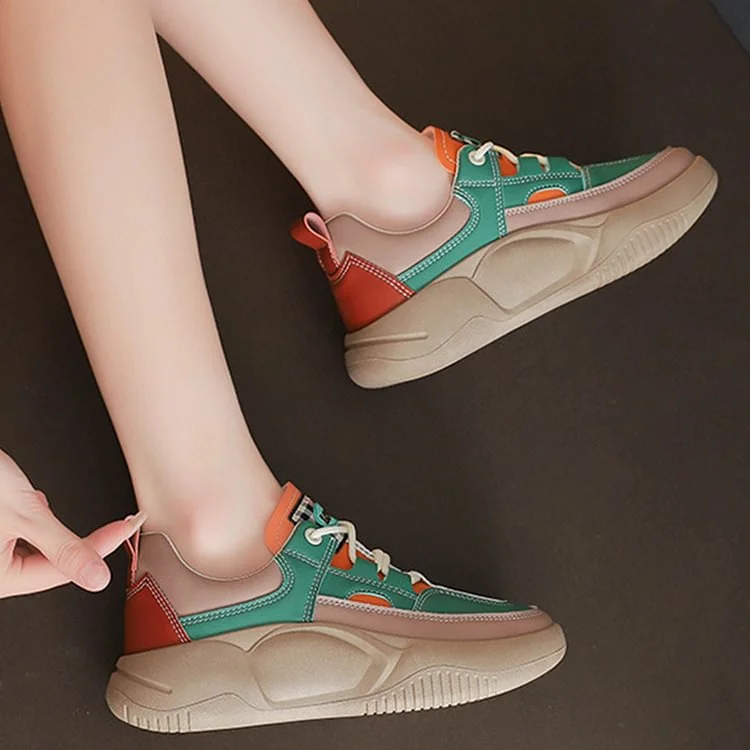 Women's Colorblock Thick Sole Walking Shoes