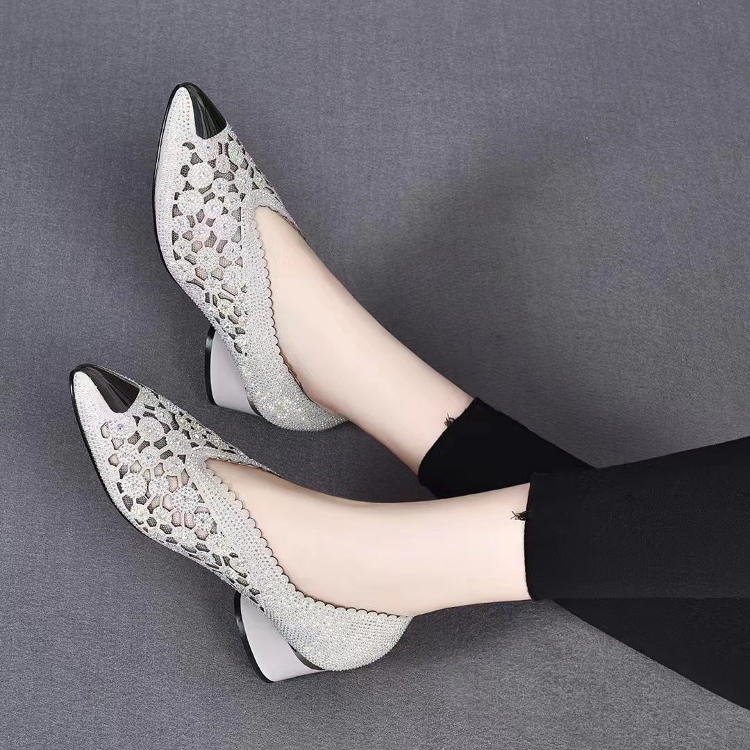 Women's Fashion Hollow Diamond Chunky Heels