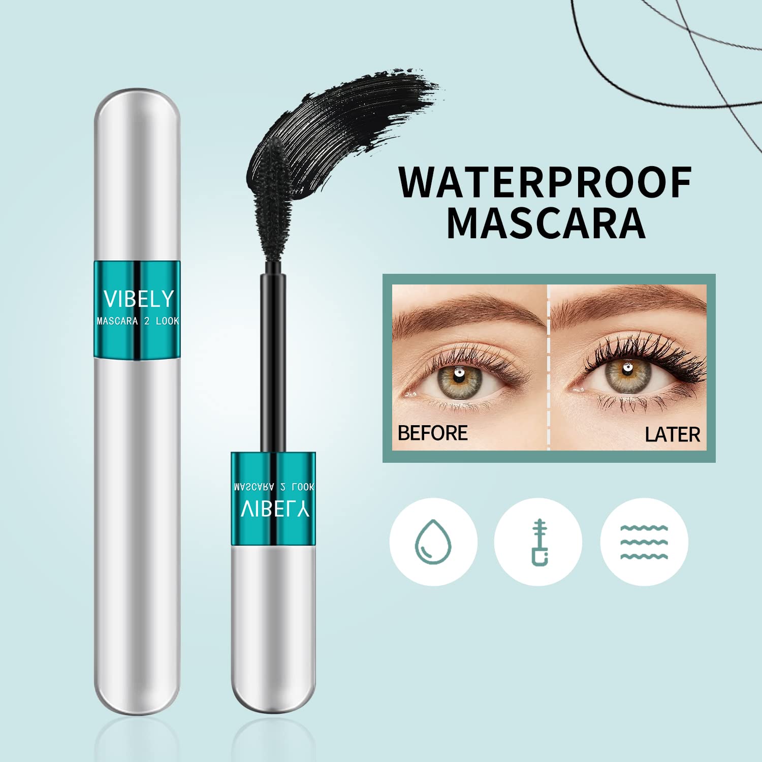 5x Longer Waterproof 2 in 1 Mascara (Lengthening and Thickening)