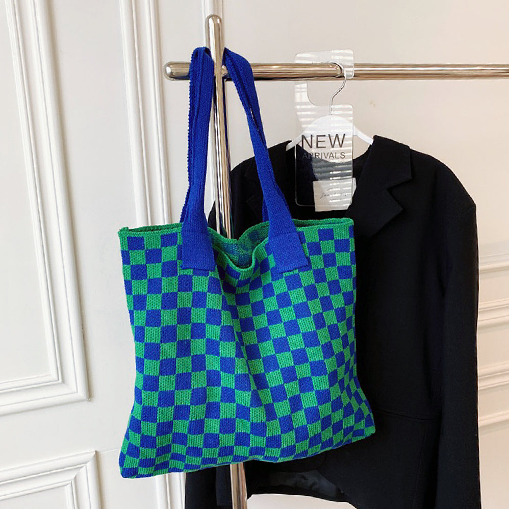 Checkered Knitted Tote Bag