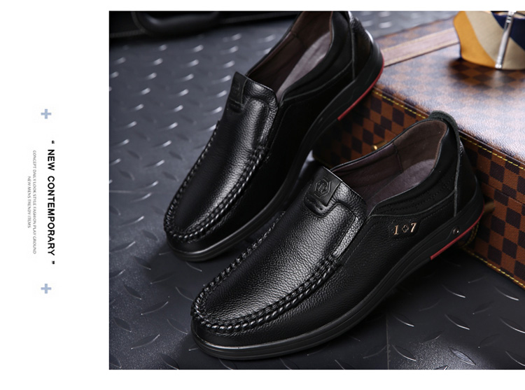 DRESSYE Mens Genuine Leather Soft Insole Casual Business Slip On ...