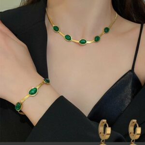 Emerald Necklace Earrings Bracelet