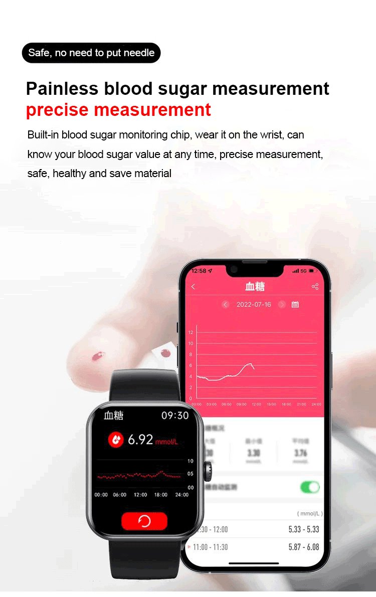 fvear - (All day monitoring of heart rate,blood sugar, and blood pressure) Bluetooth Fashion Smartwatch