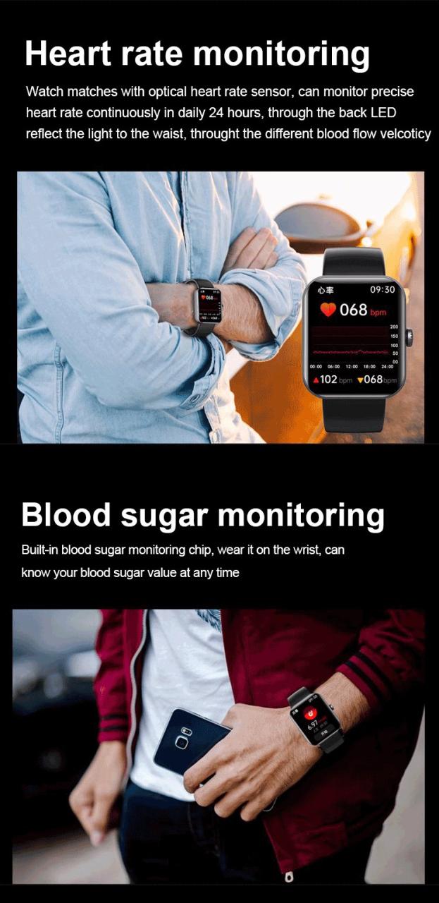 fvear - (All day monitoring of heart rate,blood sugar, and blood pressure) Bluetooth Fashion Smartwatch