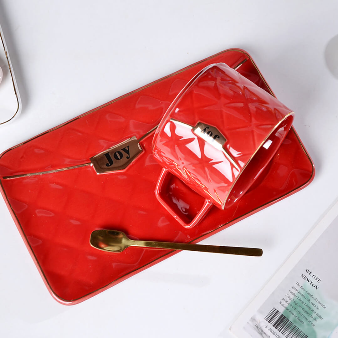 Handbag-Shaped Creative Mug With Saucer & Spoon