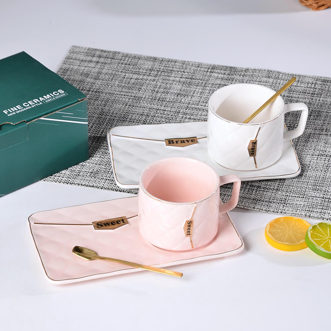 Handbag-Shaped Creative Mug With Saucer & Spoon