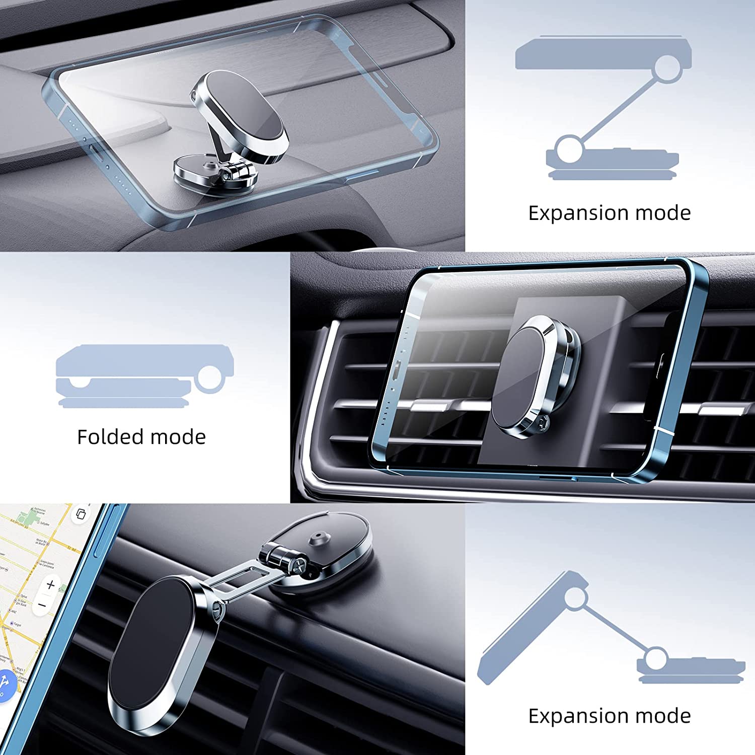 HOT SALE - 2023 NEW ALLOY FOLDING MAGNETIC CAR PHONE HOLDER