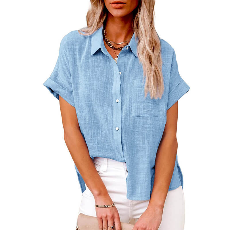 HOT SALE 49% OFF - Solid color linen casual loose shirt short sleeve