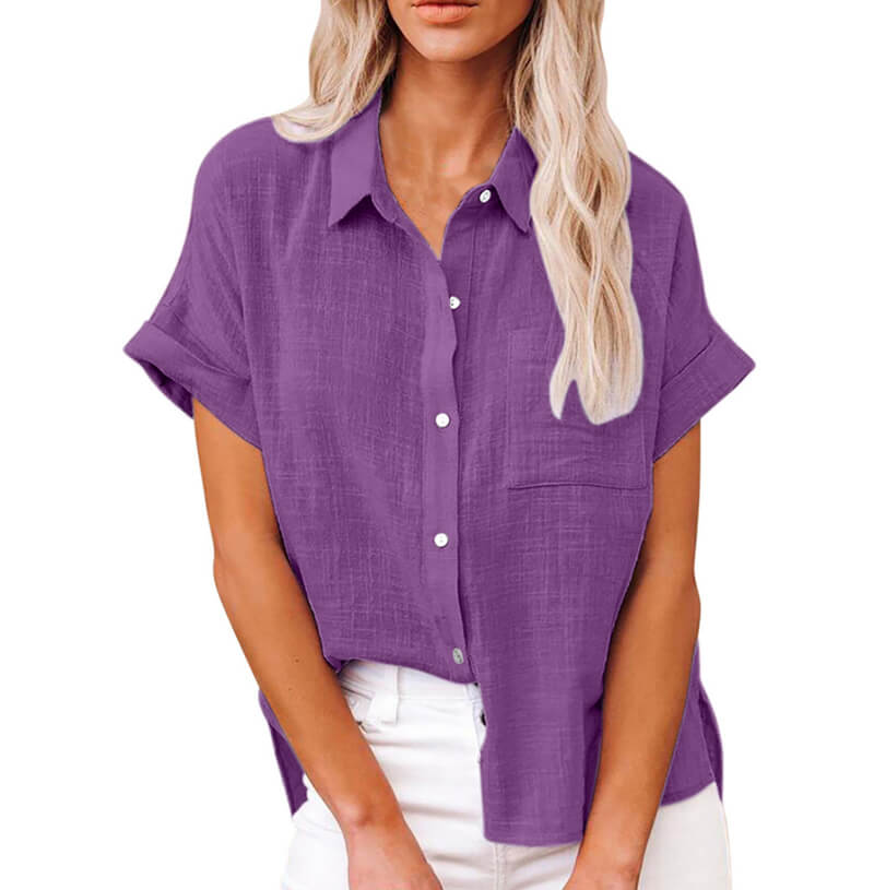 HOT SALE 49% OFF - Solid color linen casual loose shirt short sleeve