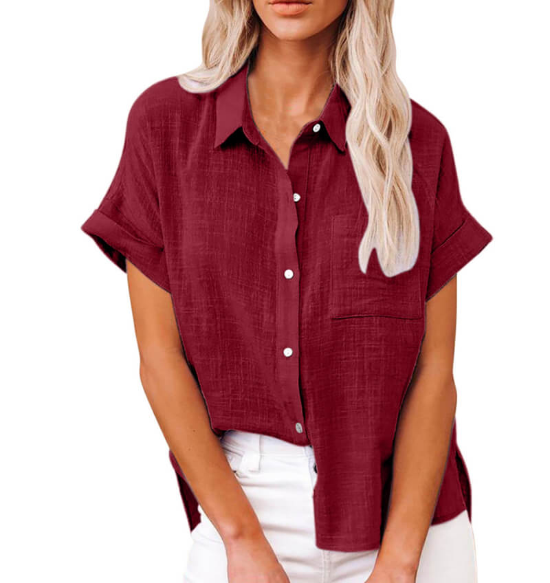 HOT SALE 49% OFF - Solid color linen casual loose shirt short sleeve