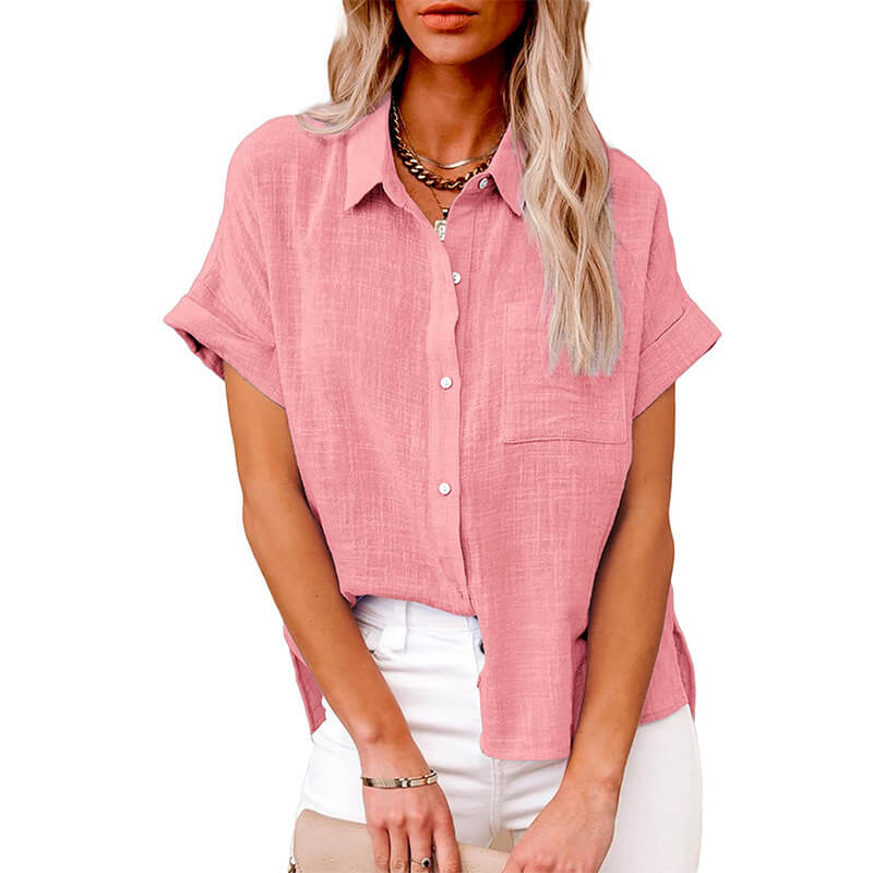 HOT SALE 49% OFF - Solid color linen casual loose shirt short sleeve