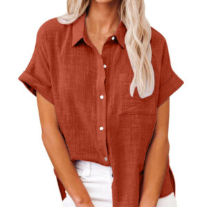 HOT SALE 49% OFF – Solid color linen casual loose shirt short sleeve