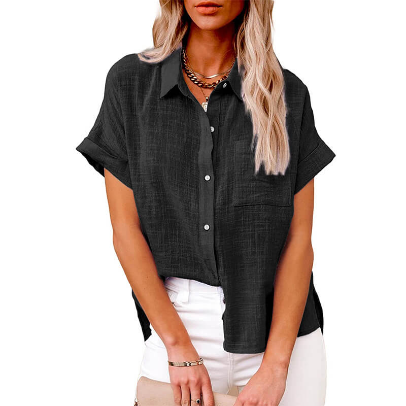 HOT SALE 49% OFF - Solid color linen casual loose shirt short sleeve