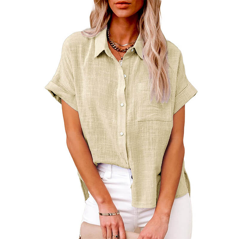 HOT SALE 49% OFF - Solid color linen casual loose shirt short sleeve