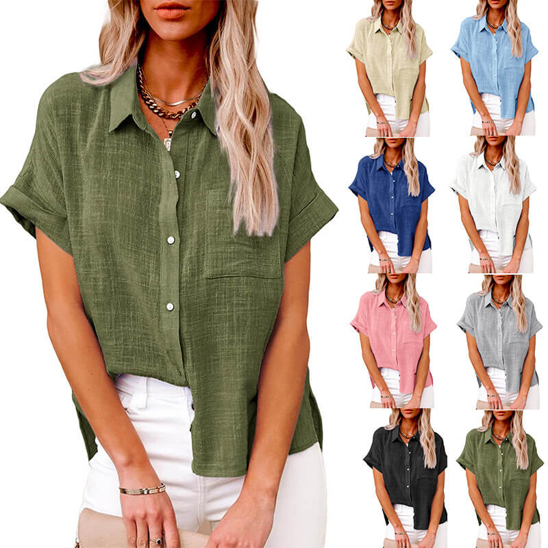 HOT SALE 49% OFF - Solid color linen casual loose shirt short sleeve