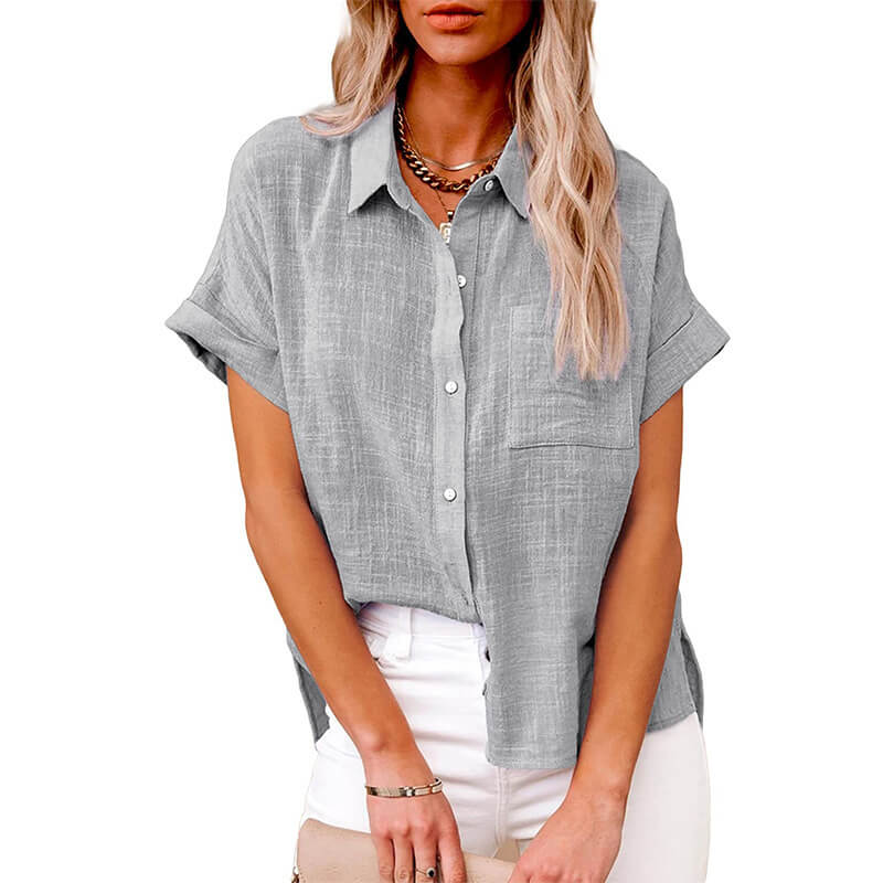 HOT SALE 49% OFF - Solid color linen casual loose shirt short sleeve