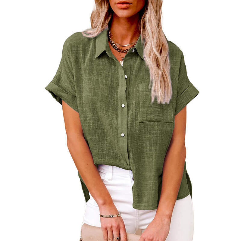 HOT SALE 49% OFF - Solid color linen casual loose shirt short sleeve