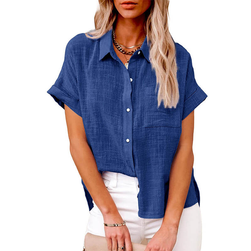 HOT SALE 49% OFF - Solid color linen casual loose shirt short sleeve