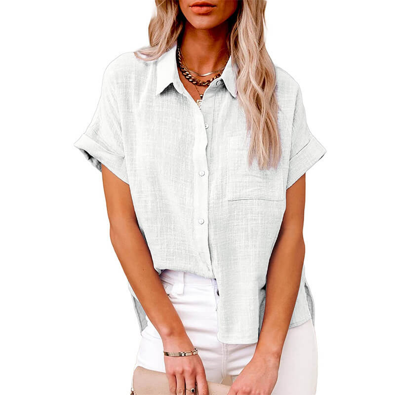 HOT SALE 49% OFF - Solid color linen casual loose shirt short sleeve