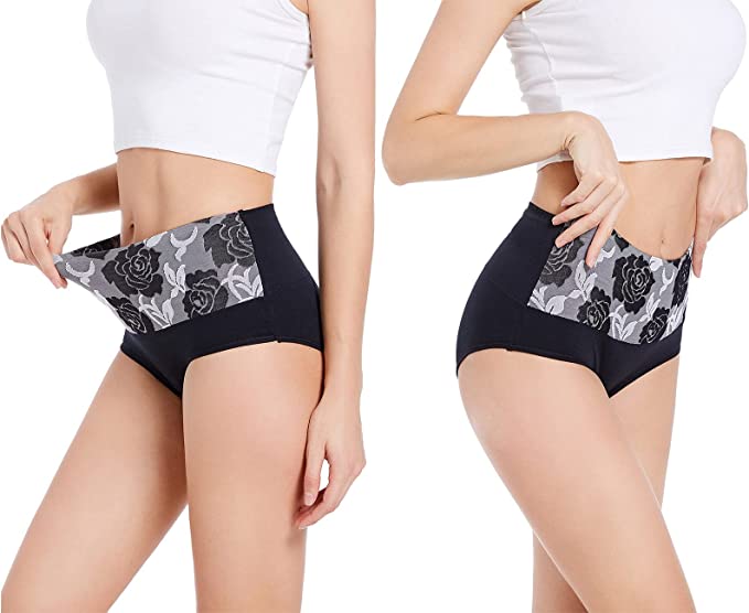 (Last Day Promotion SAVE 50% OFF) - Cotton High Waist Tummy Control Leak proof Panties Rose Jacquard Ladies Panty Multipack - BUY 2 SETS GET 10% OFF