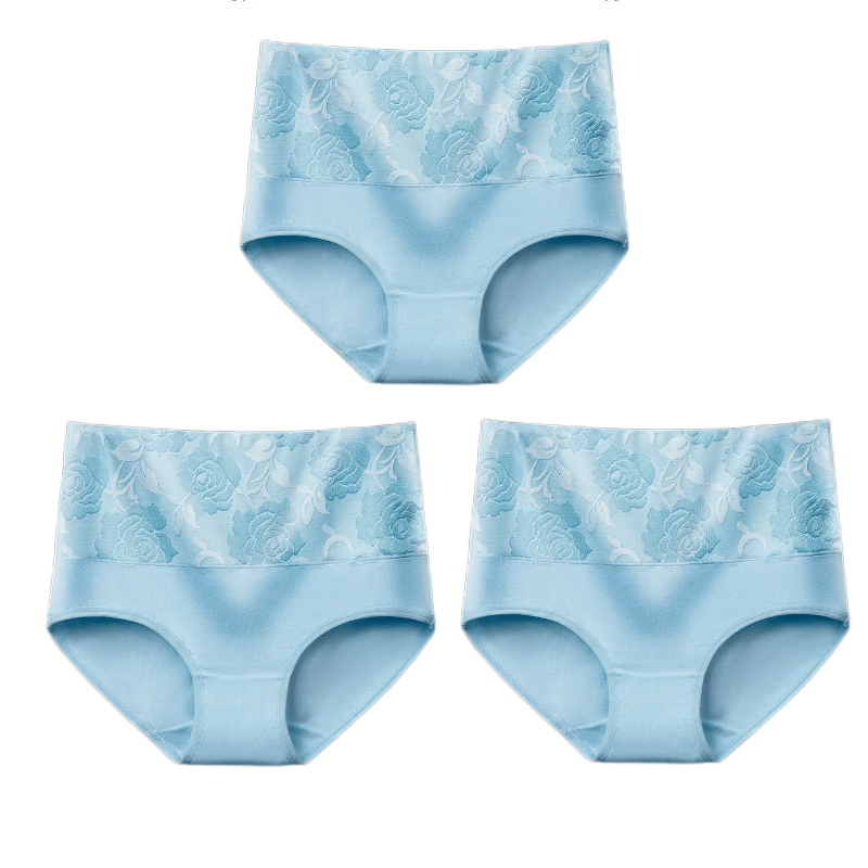 (Last Day Promotion-SAVE 50% OFF) - Cotton High Waist Tummy Control Leak proof Panties Rose Jacquard Ladies Panty Multipack (2PCS/SET) - BUY 2 SETS GET 10% OFF