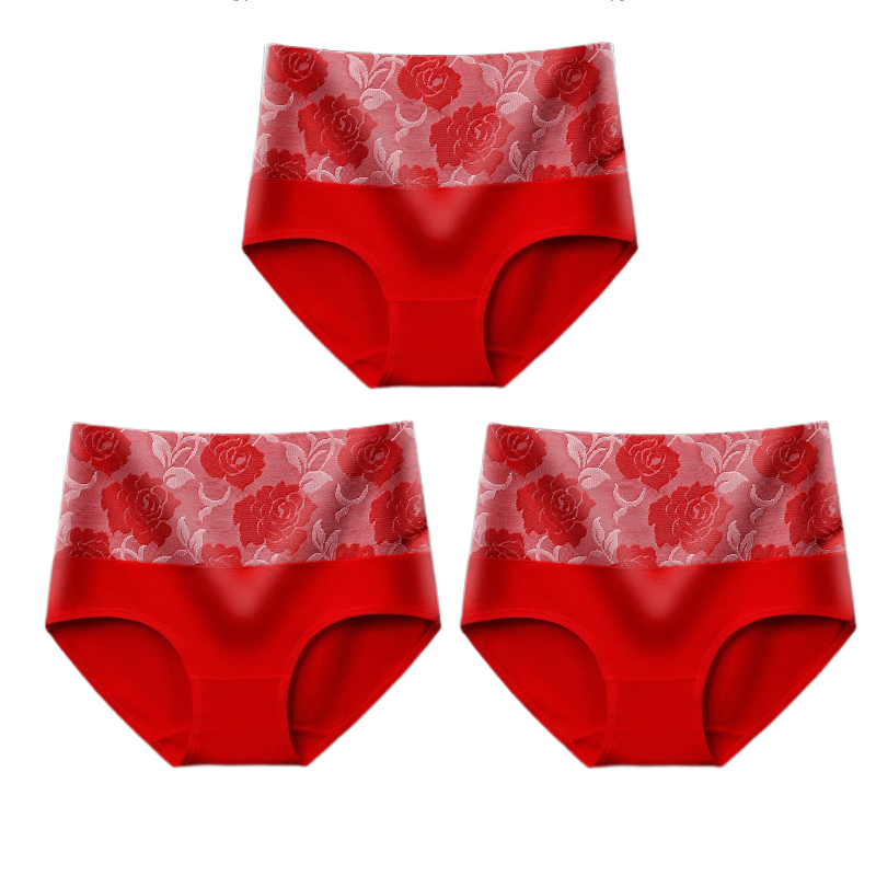 (Last Day Promotion-SAVE 50% OFF) - Cotton High Waist Tummy Control Leak proof Panties Rose Jacquard Ladies Panty Multipack (2PCS/SET) - BUY 2 SETS GET 10% OFF