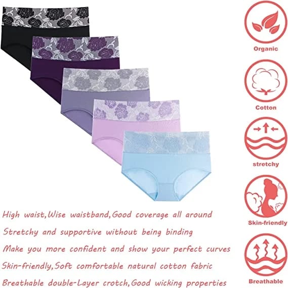 (Last Day Promotion-SAVE 50% OFF) - Cotton High Waist Tummy Control Leak proof Panties Rose Jacquard Ladies Panty Multipack (2PCS/SET) - BUY 2 SETS GET 10% OFF