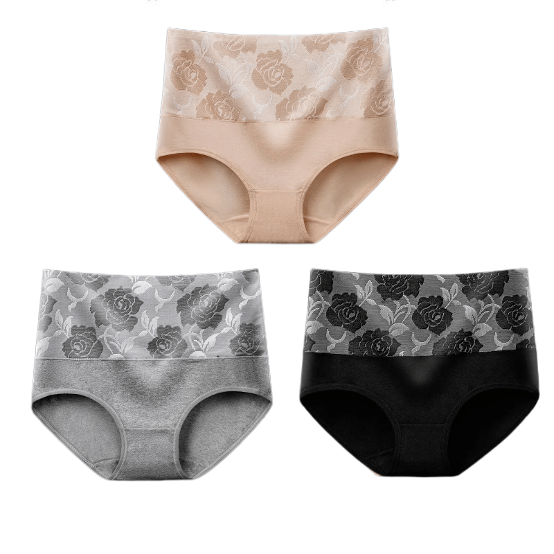 (Last Day Promotion-SAVE 50% OFF) - Cotton High Waist Tummy Control Leak proof Panties Rose Jacquard Ladies Panty Multipack (2PCS/SET) - BUY 2 SETS GET 10% OFF