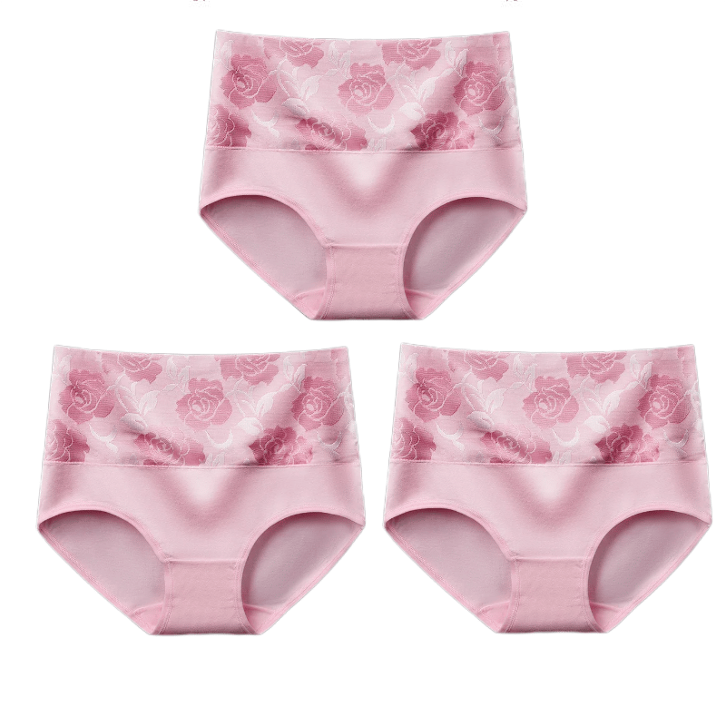 (Last Day Promotion-SAVE 50% OFF) - Cotton High Waist Tummy Control Leak proof Panties Rose Jacquard Ladies Panty Multipack (2PCS/SET) - BUY 2 SETS GET 10% OFF